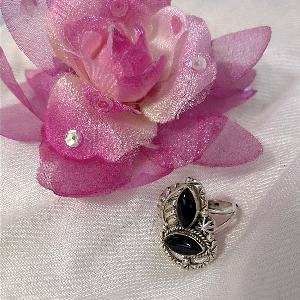 New Long Navajo Style 925 Sterling Silver Black Onyx Stone Ring Size 9